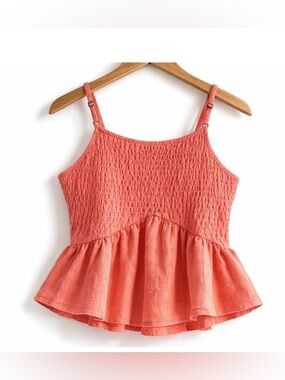 O’Neill Bianca Smocked Peplum Tank Coral Haze Girls XL NWT